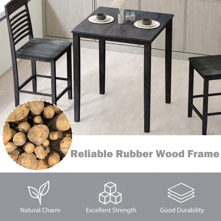 Square dining table with elegant wood grain and solid rubber wood frame, ideal for stylish dining in various settings.