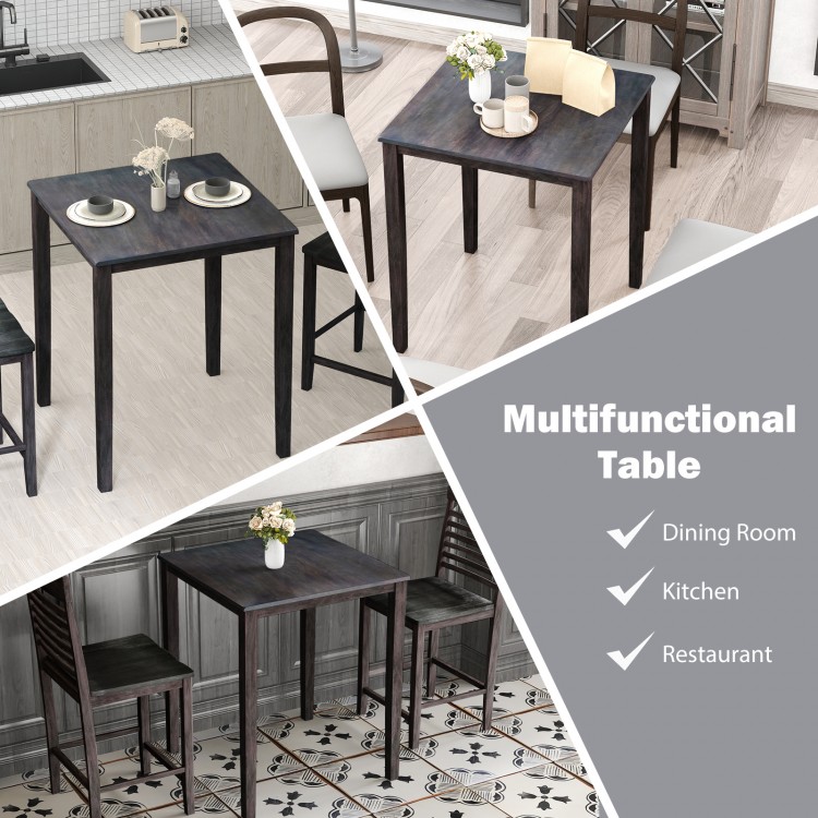Square dining table with solid rubber wood frame in gray, perfect for dining rooms, kitchens, or restaurants.