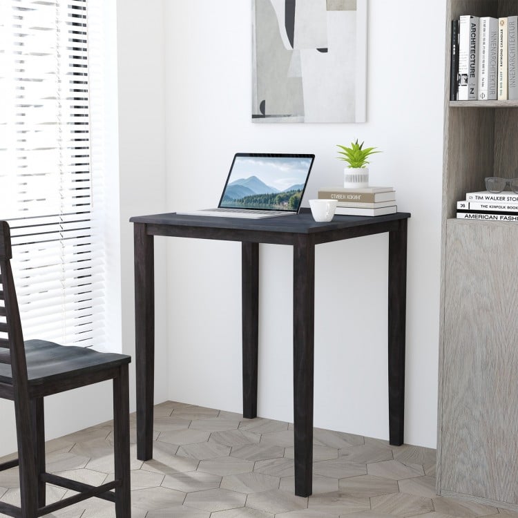 Square dining table with a solid rubber wood frame in gray, featuring a spacious design ideal for activities or casual.