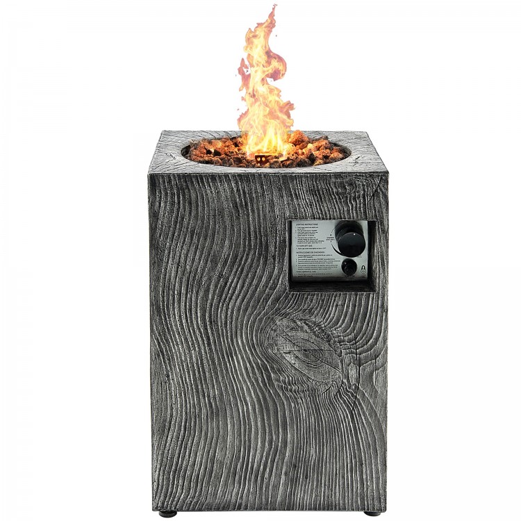Square outdoor propane fire pit with lava rocks, 30,000 BTU, featuring a weather-resistant design for patio use.
