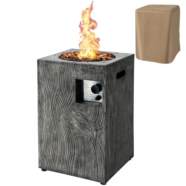 Square outdoor propane fire pit with lava rocks, 30,000 BTU, featuring a waterproof cover for patio or backyard use.