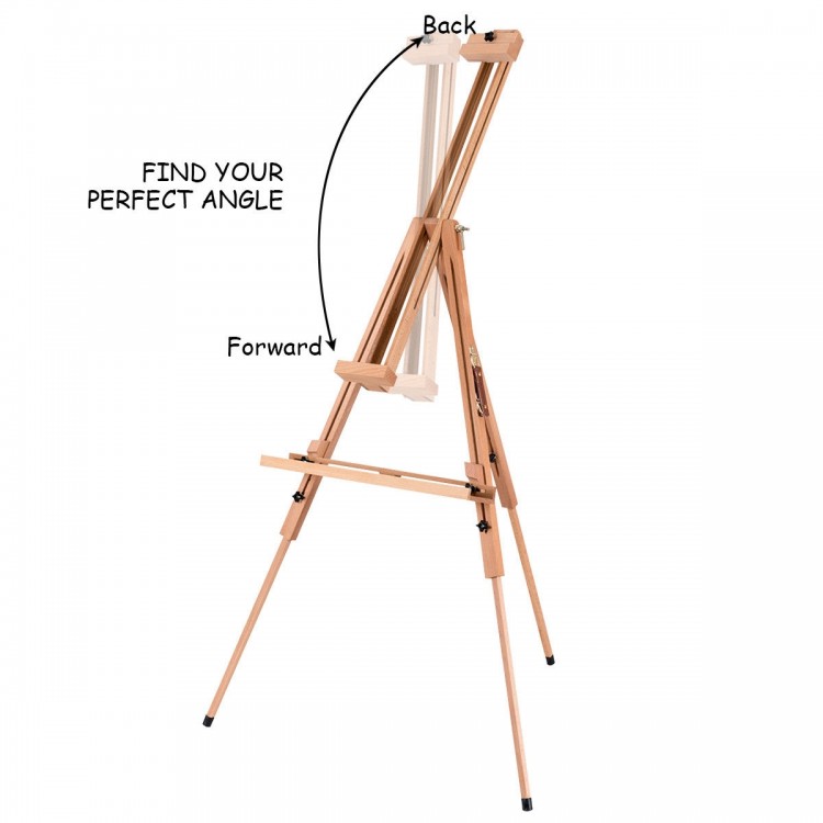Foldable wood tripod sketching easel with adjustable height, perfect for various canvases and easy outdoor portability.