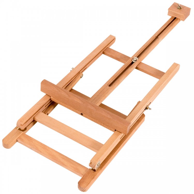 Adjustable portable wood tabletop easel in classic H-Frame design, perfect for artist painting and easy transport.