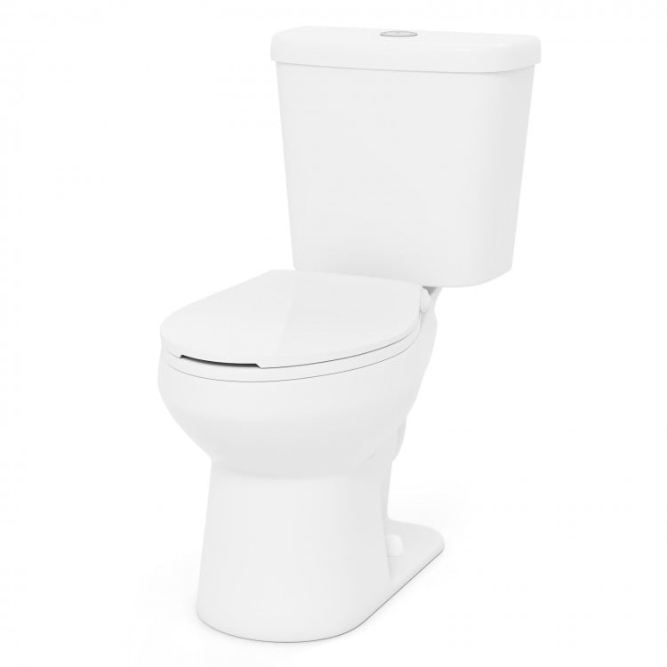 Standard toilet with 17.5" ADA comfort height seat, elongated bowl, and dual flush design for enhanced bathroom comfort.