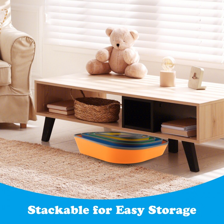 Multicolor non-slip toddler stepping stones set, stackable for easy storage, promotes balance and coordination skills.