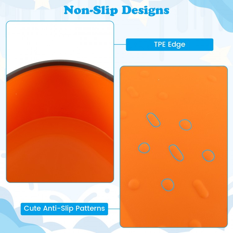 Close-up of the non-slip TPE edge and cute anti-slip patterns of the multicolor stepping stones for kids' safety.
