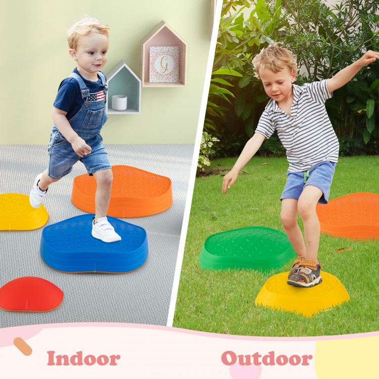 Colorful non-slip balance stones for kids, ideal for indoor and outdoor play, enhancing balance and coordination.