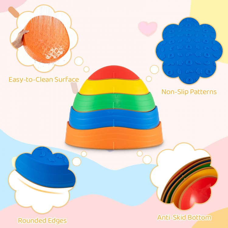 Multicolor non-slip balance stones with rounded edges, easy-to-clean surface, perfect for kids' play and coordination.