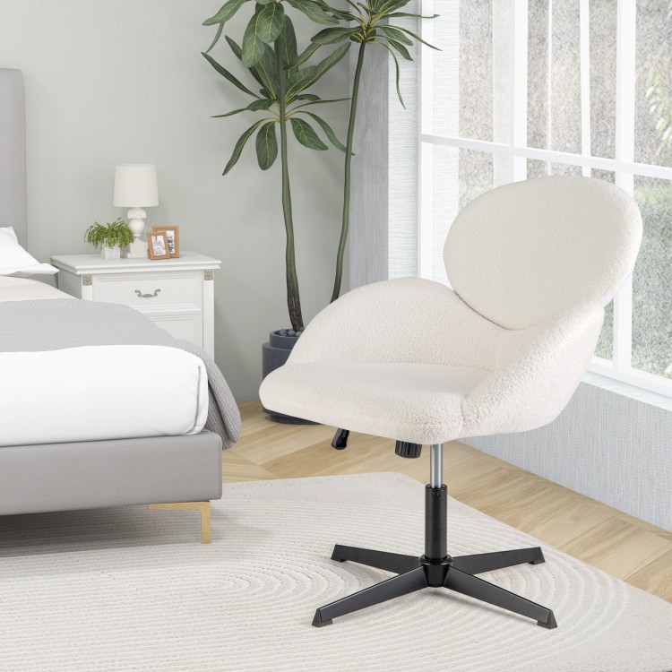 Swivel cross-legged chair in white featuring a spacious sitting area and a stylish design, ideal for bedroom relaxation.