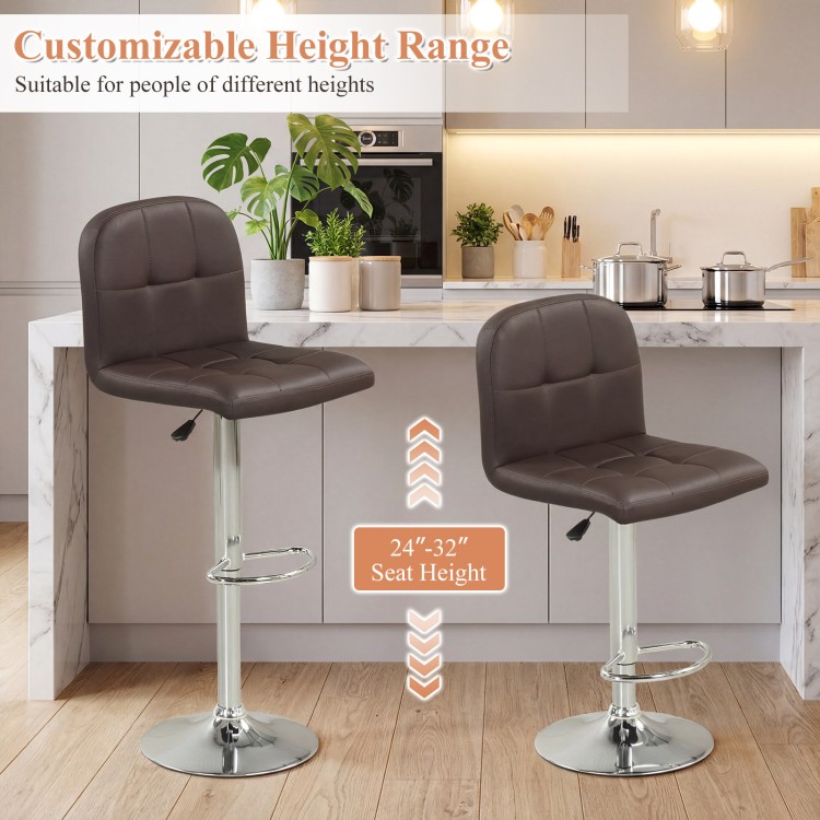 Brown swivel bar stools set of 2 with adjustable height, footrests, and metal bases, perfect for kitchens and dining.