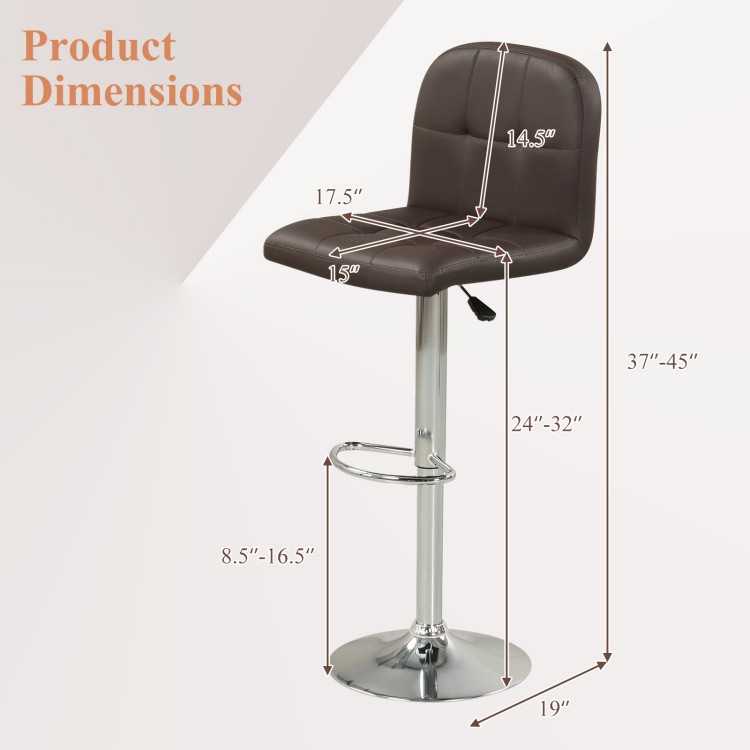 Adjustable swivel bar stool with brown faux leather seat, metal base, and footrest, ideal for kitchens and dining rooms.
