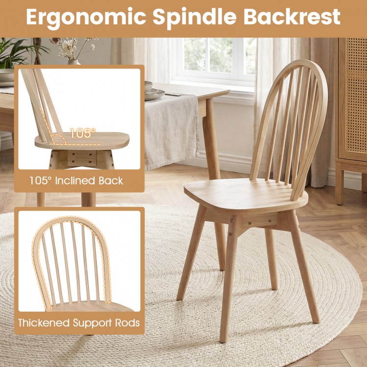 Swivel Windsor dining chair with ergonomic spindle backrest, solid rubber wood frame, ideal for comfortable dining.