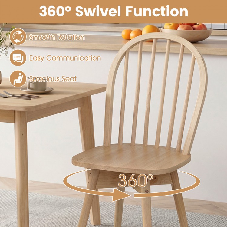 Swivel Windsor dining chair showcasing a solid rubber wood frame, spacious seat, and 360° rotation for easy.