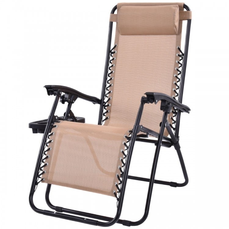 2 Pieces Folding Lounge Chair with Zero Gravity - BeigeCostway Gallery View 1 of 6