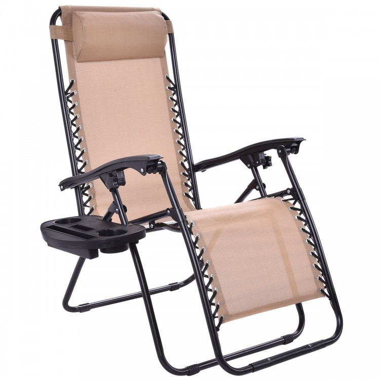 2 Pieces Folding Lounge Chair with Zero Gravity - BeigeCostway Gallery View 2 of 6