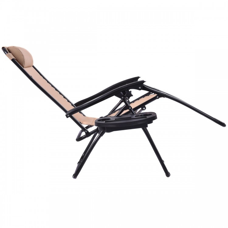 2 Pieces Folding Lounge Chair with Zero Gravity - BeigeCostway Gallery View 3 of 6