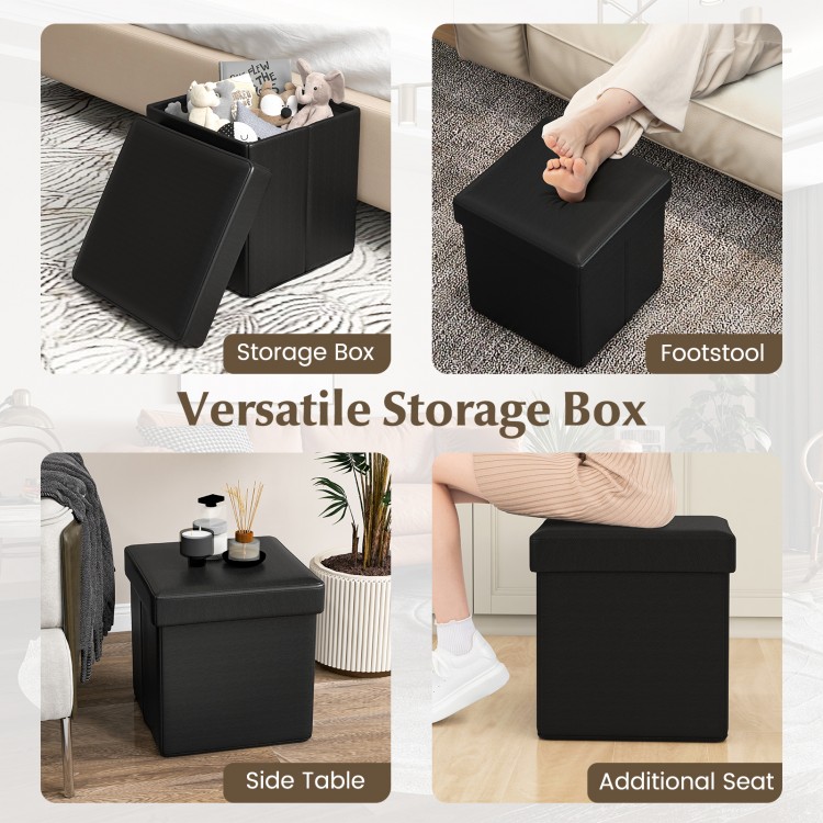 Upholstered square footstool in black PVC leather, versatile as a storage box, side table, or additional seat.