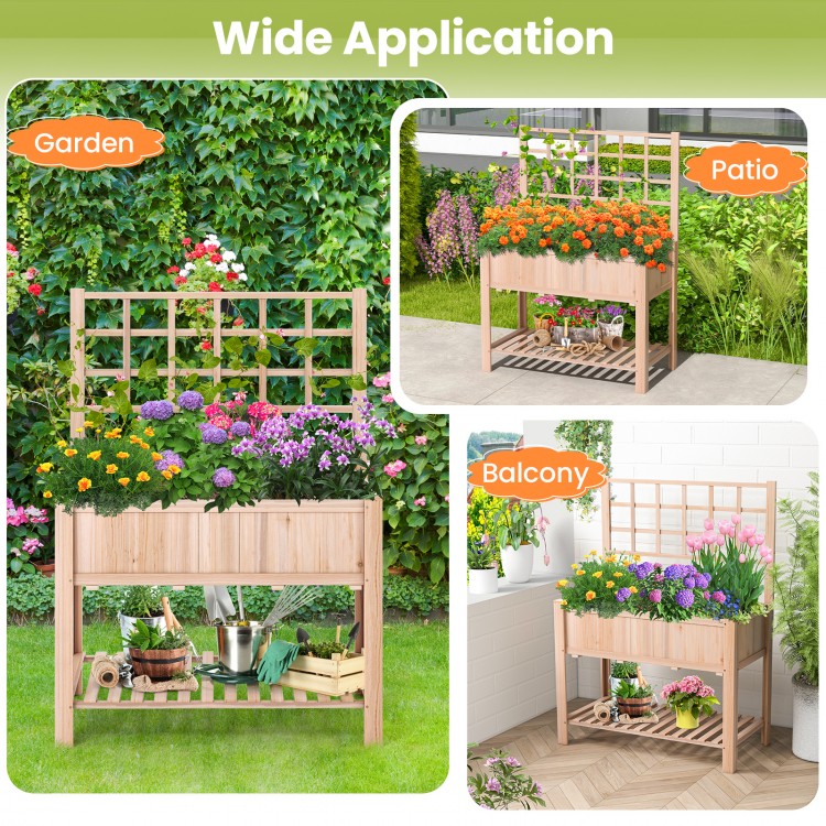 Elevated wooden planter box with trellis, 48" x 23" x 63", perfect for garden, patio, or balcony planting and storage.