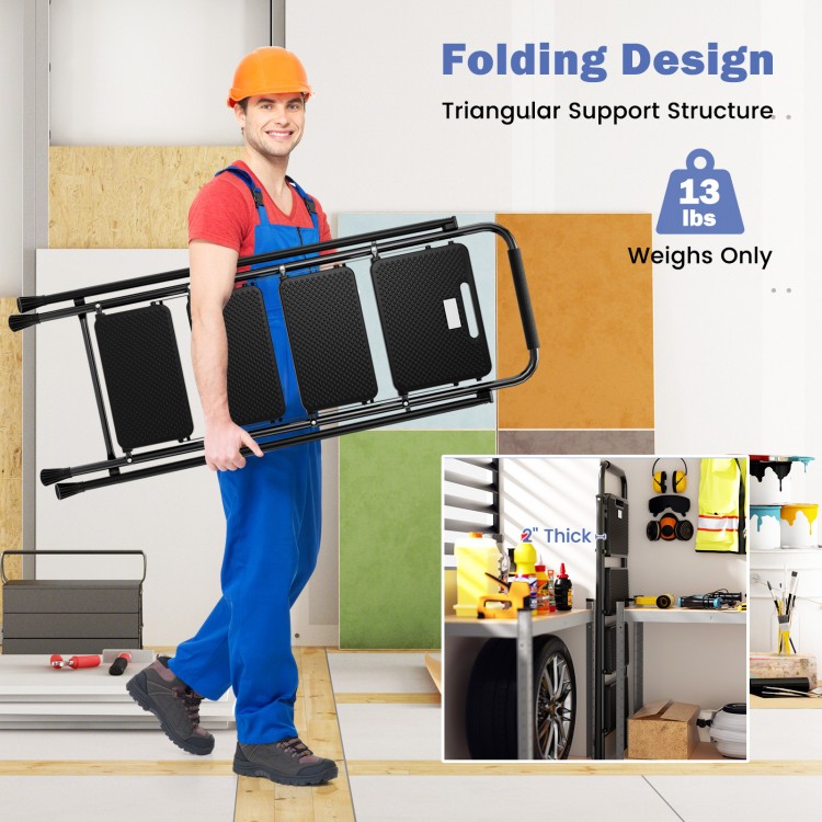 Portable folding 4-step ladder stool with anti-slip pedals, sturdy metal frame, and lightweight design for easy storage.