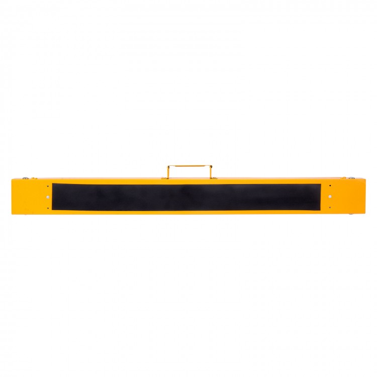 Heavy-duty steel sawhorse with a folding design, featuring a tough powder coat finish, ideal for construction tasks.