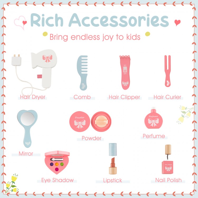 Kids 2-in-1 princess makeup table set with removable mirror, featuring safe materials and charming design for ages 3+.