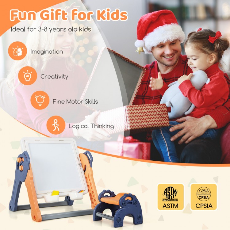 Folding kids art easel with reversible tabletop, ideal for building blocks and drawing, promotes creativity and fine.