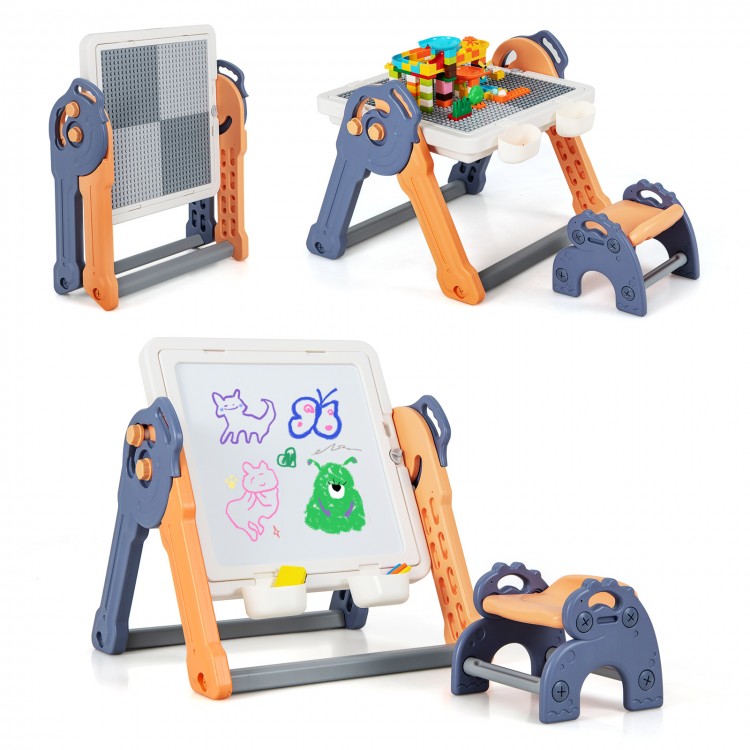 6-in-1 folding kids art easel with reversible tabletop, featuring adjustable angles for drawing and ample storage for.