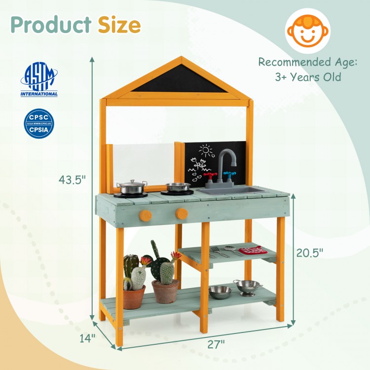 Kids kitchen playset featuring a rotatable faucet, root viewer planter, and ample storage for an immersive cooking.