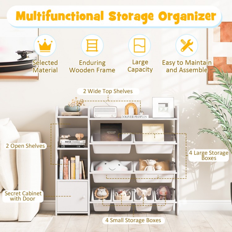 4-tier kids toy storage organizer with 8 removable bins and cabinet, perfect for toys and books in playrooms or.