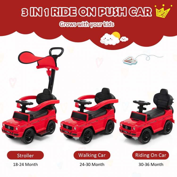 3-in-1 ride on push car in red, convertible to stroller, walking car, and ride on car for kids aged 1-3 years.