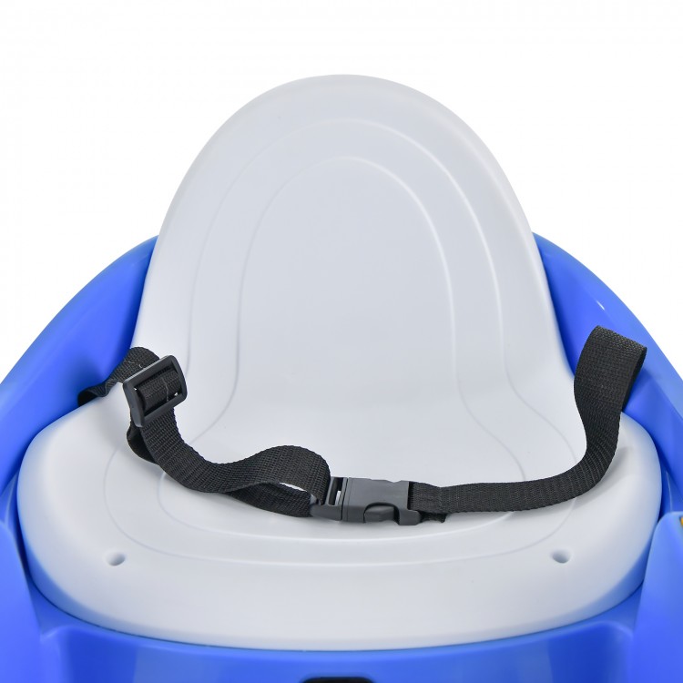 Blue seat of the 12V Electric Kids Ride On Bumper Car featuring an adjustable safety belt for secure seating.