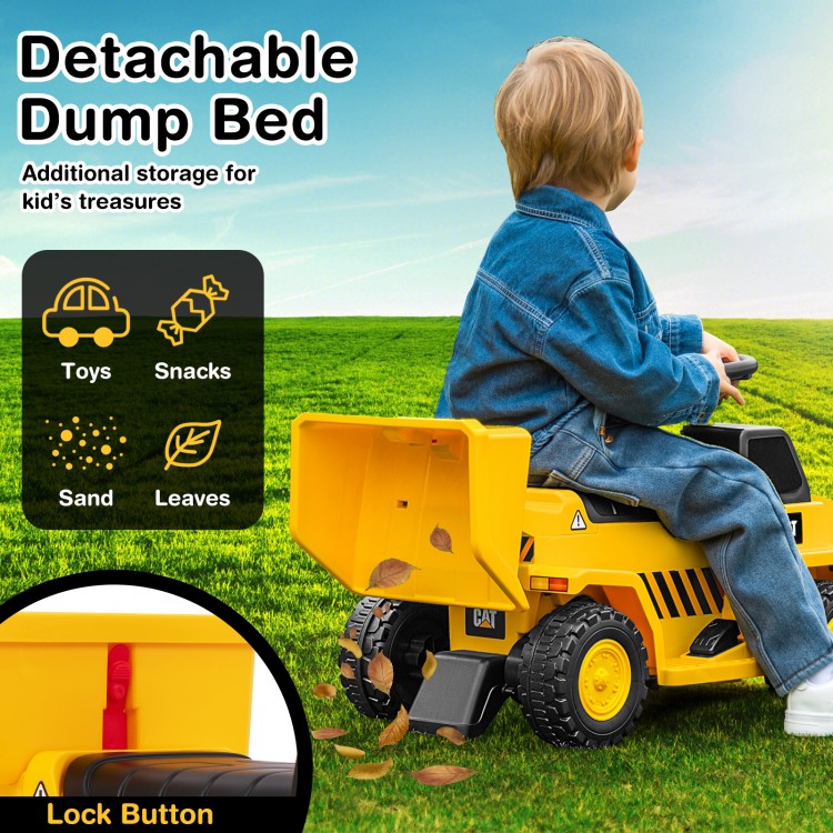 Detachable dump bed of the 6V Electric Caterpillar Construction Vehicle, perfect for storing toys and snacks during.