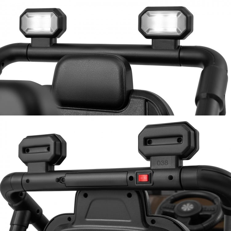 LED headlights and searching lights on the 12V kids ride-on truck car for enhanced visibility and fun during playtime.