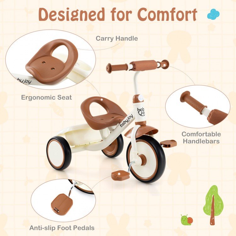 Toddler tricycle with ergonomic seat, comfortable handlebars, and adjustable features for kids aged 3-5 years old.
