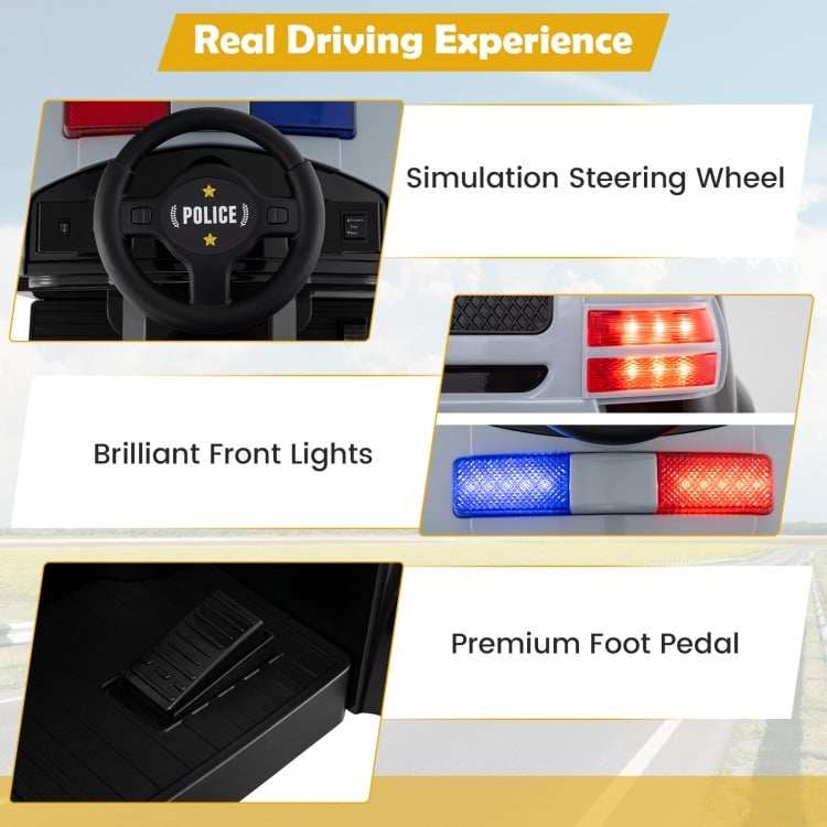 Toddler fire toy car features a simulation steering wheel, premium foot pedal, and bright front lights for realistic.