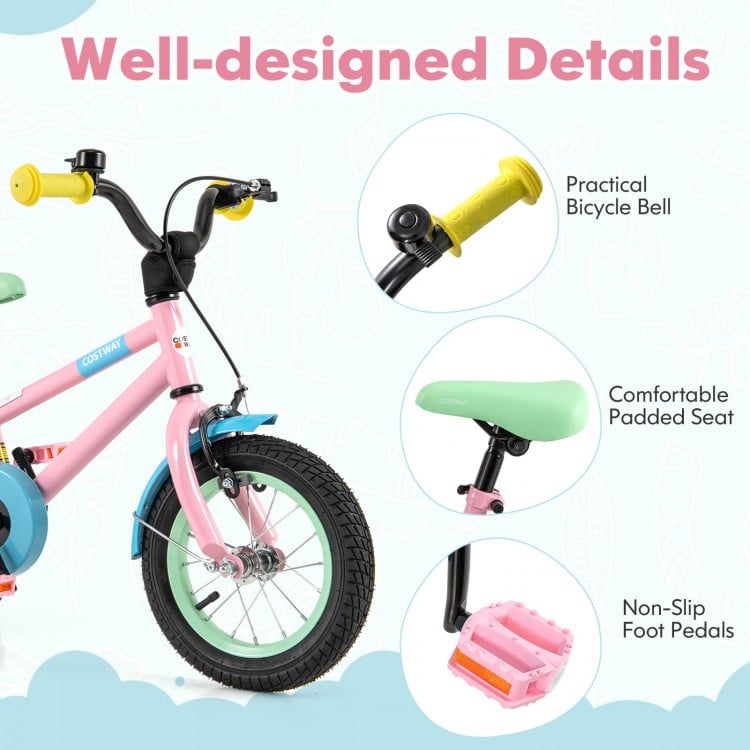 Kids Bike with Adjustable Handlebar and Saddle - 18 Inches, Purple