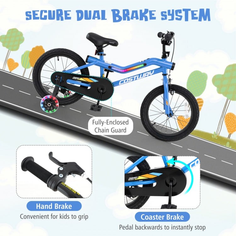 16/18 Inch Kids Bike LED Lighted Adjustable with Training Wheels for 4 ...