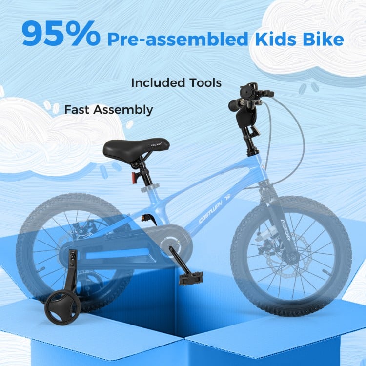 16-inch kids bike with magnesium alloy frame, adjustable seat, and included tools for fast assembly, perfect for ages 4.