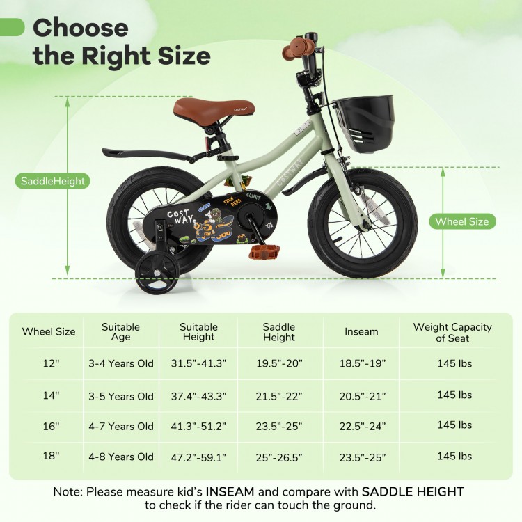 12-inch kids bike with adjustable seat and training wheels, ideal for 3-4 years old, featuring dual brake system for.