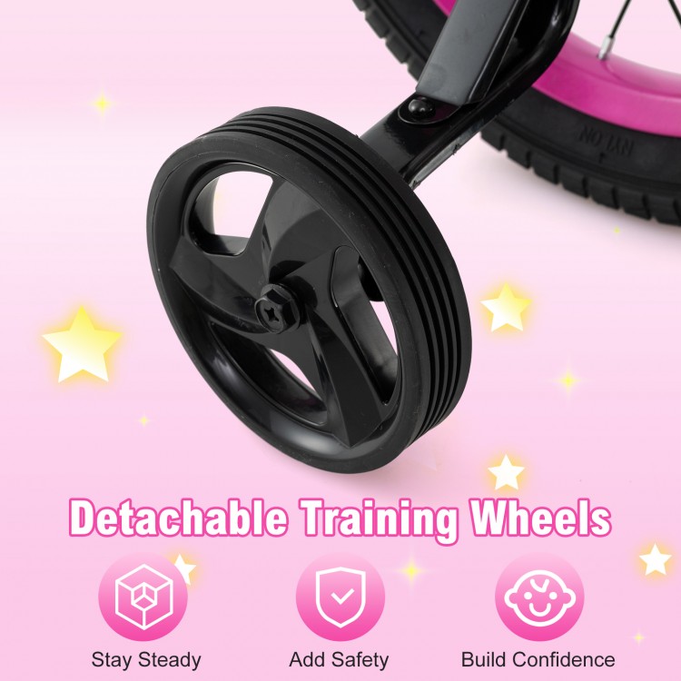 Detachable training wheels for 12-inch kids bike, enhancing safety and stability for children aged 3-4 years old.