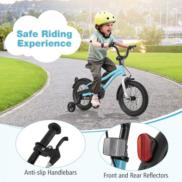 14-inch kids bike with adjustable handlebars, anti-slip grips, and reflectors for safe riding experience.