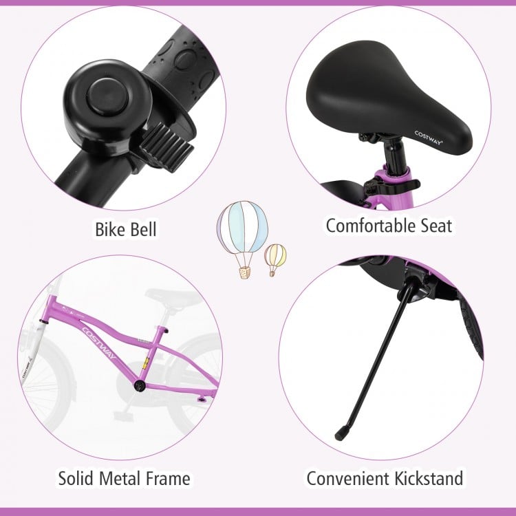 Kids bike features a comfortable seat, solid metal frame, and convenient kickstand for safe riding.