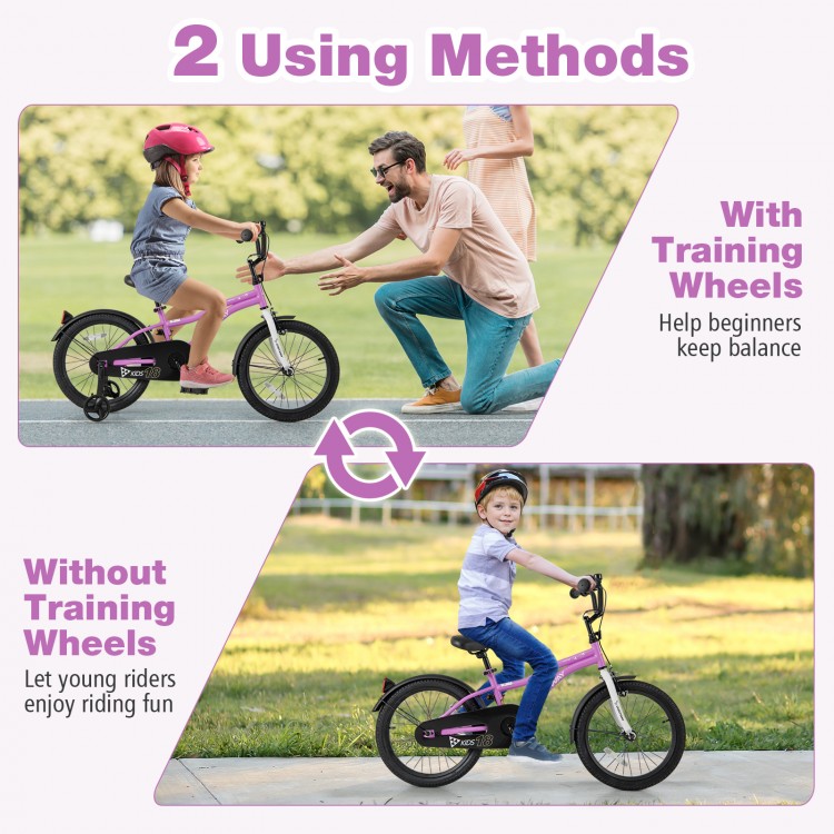 Kids bike with training wheels for beginners and without for confident young riders, featuring adjustable seat and dual.