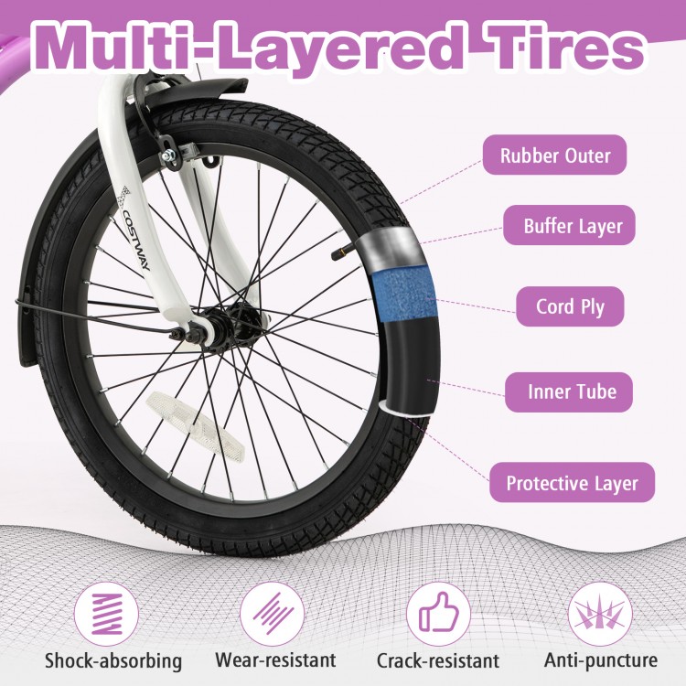 Close-up of the 18-inch kids bike tire showcasing anti-puncture multi-layered design for enhanced durability and safety.