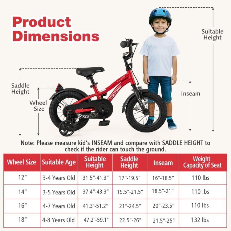 12-inch kids bike with adjustable seat and handlebars, dual brakes, and reflectors for safety, suitable for ages 3-4.