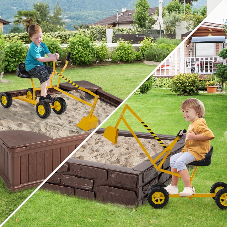 Kids' sand digger with flexible shovel and adjustable arms, perfect for outdoor play and developing motor skills.
