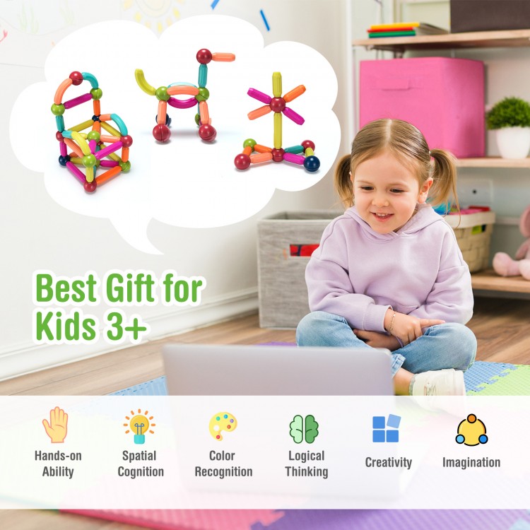 Colorful 88-piece magnetic balls and rods building set for kids over 3, promoting creativity and imagination.