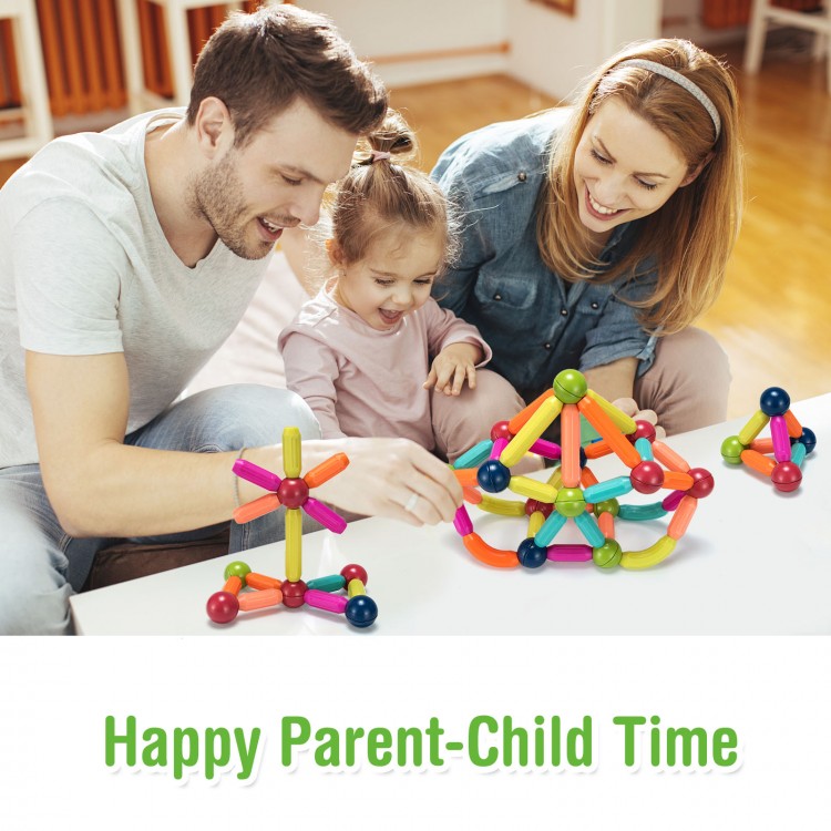Colorful magnetic balls and rods set with 88 pieces for creative building, ideal for parent-child interaction and.