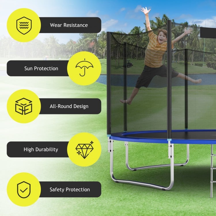 Trampoline replacement protection enclosure net for 12 ft round trampoline, featuring a double-headed zipper door and.