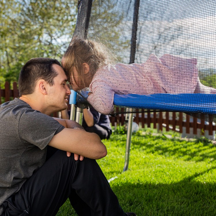 Trampoline replacement protection enclosure net with zipper, designed for 14 ft round trampolines, providing safety and.